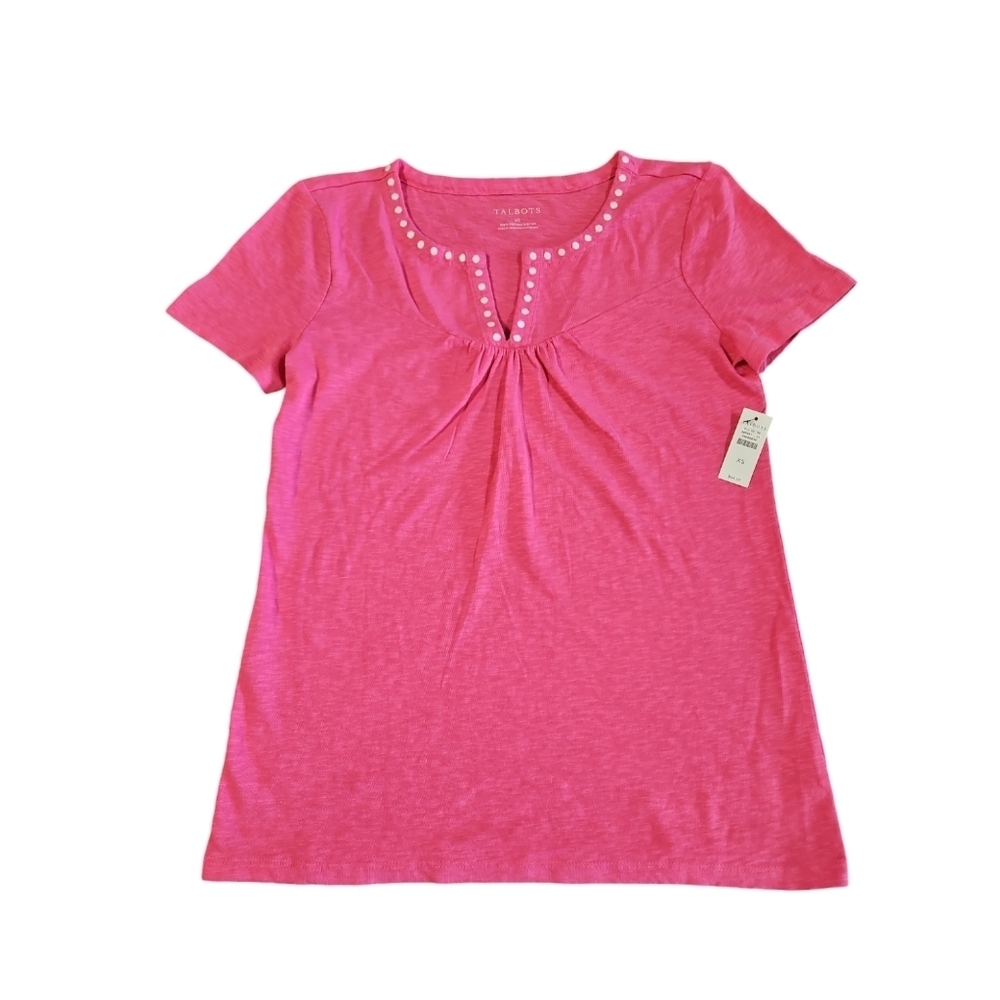 Talbots Women's Pink Split Neck Tee Size XS‎ NWT